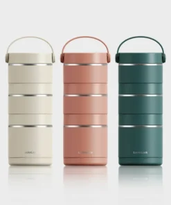 LHC8058 - Bộ hộp cơm giữ nhiệt LocknLock Tower Vacuum Lunch Box (380MLx2, 400MLx1) - 3 màu (Be, Nâu, Xanh Lá Đậm) - LocknLock Cần Thơ