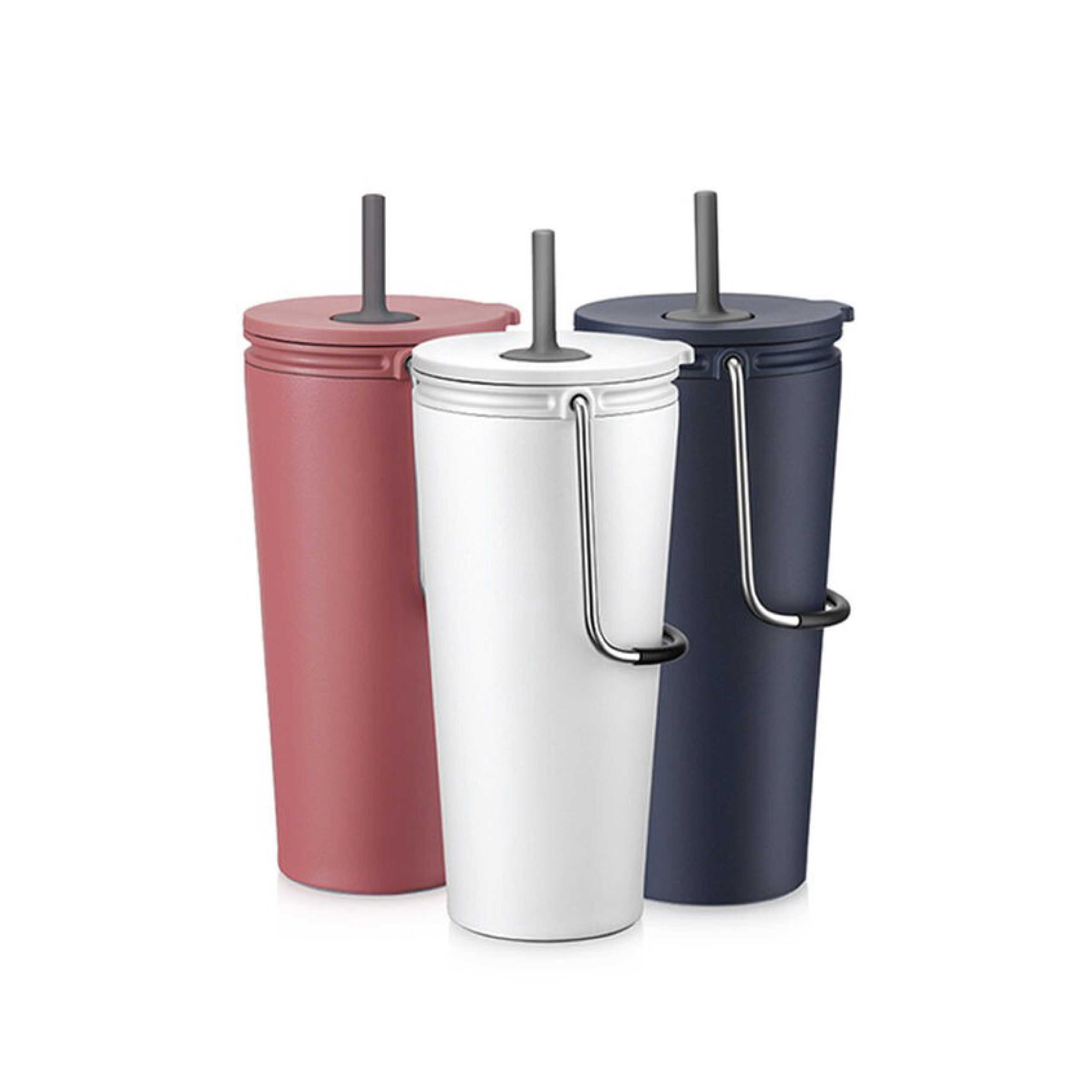 Bình Giữ Nhiệt Có Ống Hút LocknLock Bucket Tumbler With Straw - 3 Màu (Hồng Đậm, Xanh Navy, Trắng) - LHC4268