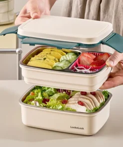 LCB500 - Hộp Cơm Inox 2 Tầng Chia Ngăn LocknLock 1.6L - 2 Màu ( Màu Xanh, Màu Vàng )