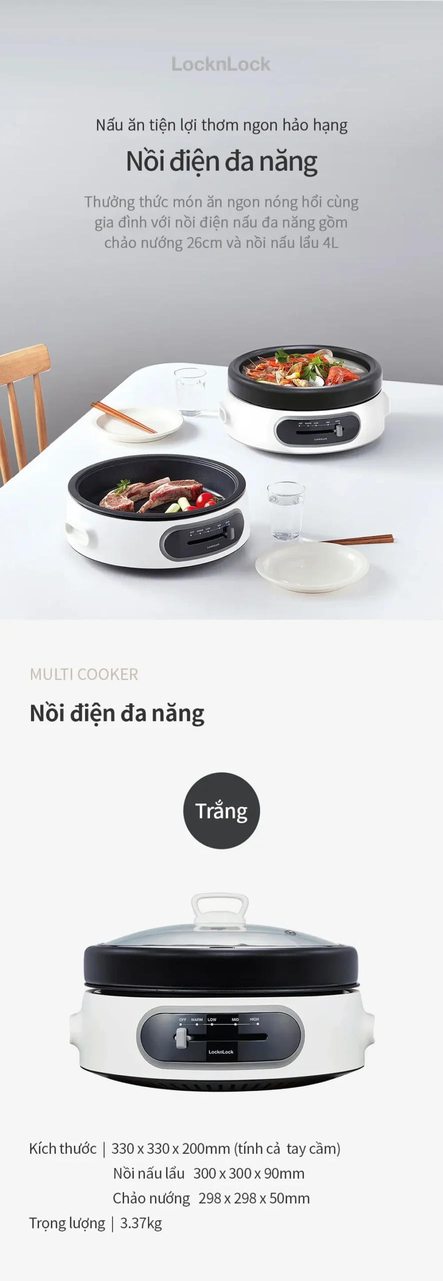 EJP544WHT - Nồi Điện Đa Năng LocknLock Multi Cooker – 4L – Màu Trắng - LocknLock Cần Thơ