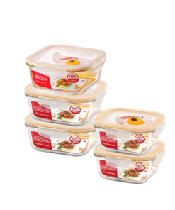 Bộ 5 Hộp Thủy Tinh Hình Vuông Locknlock Euro Steam Hole (LLG224Tx2, LLG234Tx1, LLG214Tx2) - LLG224TS5