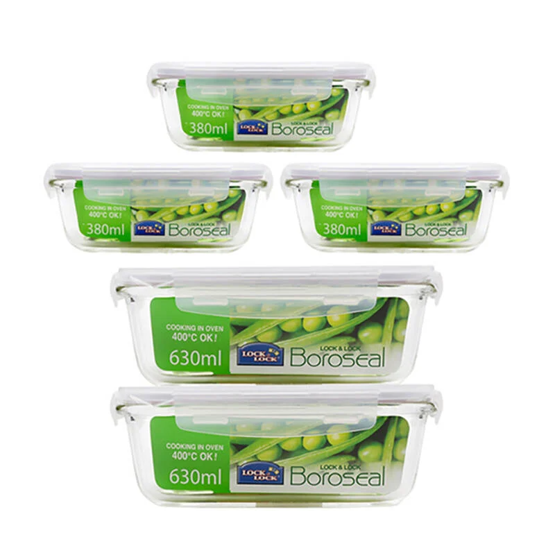 Bộ 5 Hộp Bảo Quản Thủy Tinh LocknLock Glass Euro (LLG422*3, LLG428*2) - LLG428S5
