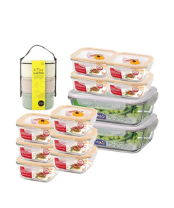 Bộ 12 Hộp Thủy Tinh Locknlock Và 1 Hộp Cơm 3 Tầng Locknlock (LLG214Tx6, LLG224Tx4, LLG445x2, HPL770x1) - LLG214TS13