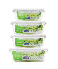 Bộ 4 Hộp Bảo Quản Thực Phẩm Thủy Tinh Locknlock Glass Euro (LLG422x1, LLG428x2, LLG445x1) - LLG428S4