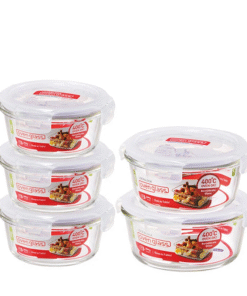 Bộ 5 Hộp Bảo Quản Thực Phẩm Thủy Tinh Tròn Locknlock Glass Euro (LLG821x3, LLG831x1, LLG861x1) - LLG821S5