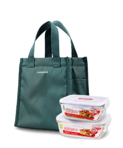 Bộ Túi Hộp Cơm Thủy Tinh Locknlock 3 Món (LLLG429Dx1, LLG428x1, HWB820GRNx1) - Màu Xanh Lá - LLG429DS2GRN