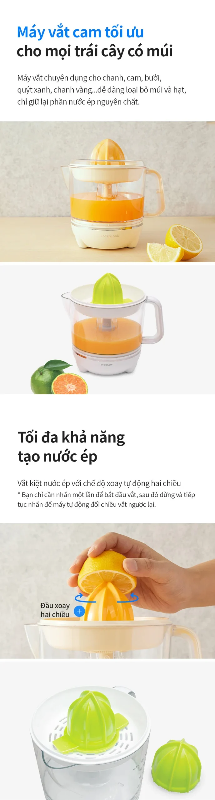 EJJ231 - Máy vắt cam thương hiệu Lock & Lock, 220-240V~, 50/60Hz, 40W, 700ML, màu trắng - Locknlockonline.com