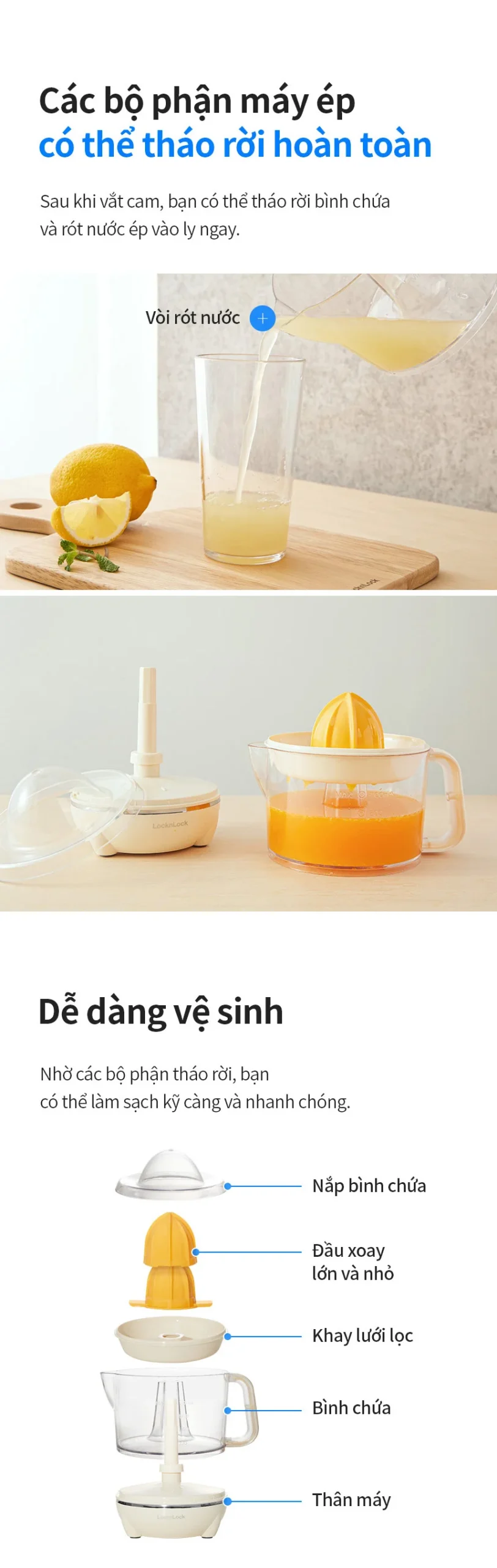EJJ231 - Máy vắt cam thương hiệu Lock & Lock, 220-240V~, 50/60Hz, 40W, 700ML, màu trắng - Locknlockonline.com