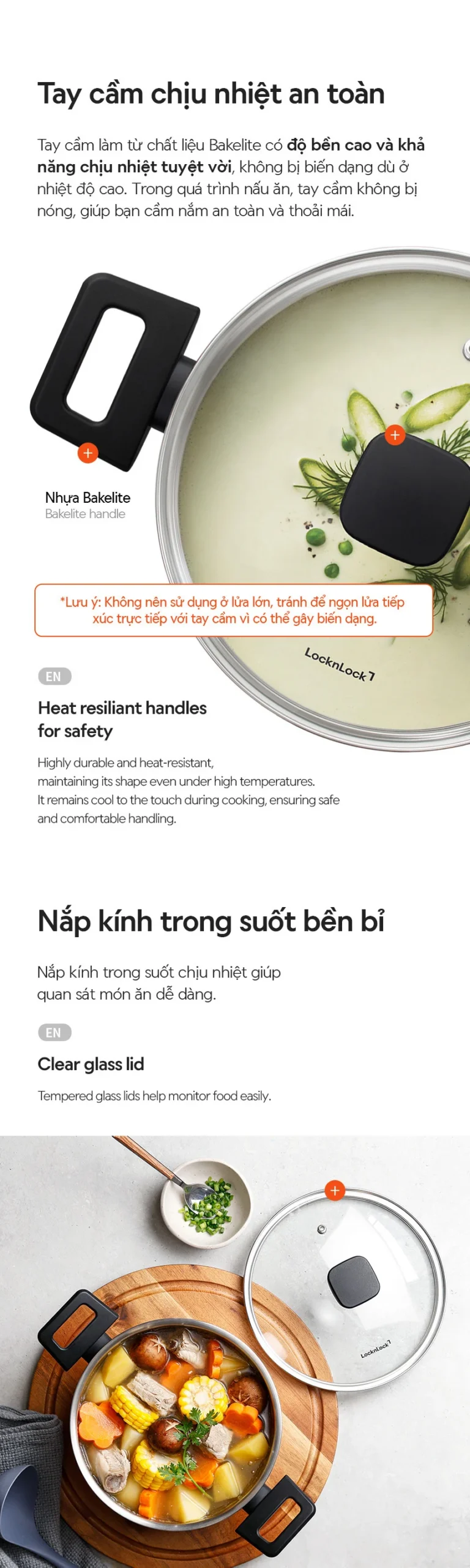 Nồi, Chảo Inox LocknLock Daily STS PPW thân bằng thép không gỉ 304, kèm nắp kính trong suốt, tay cầm chịu nhiệt - LocknLock Cần Thơ