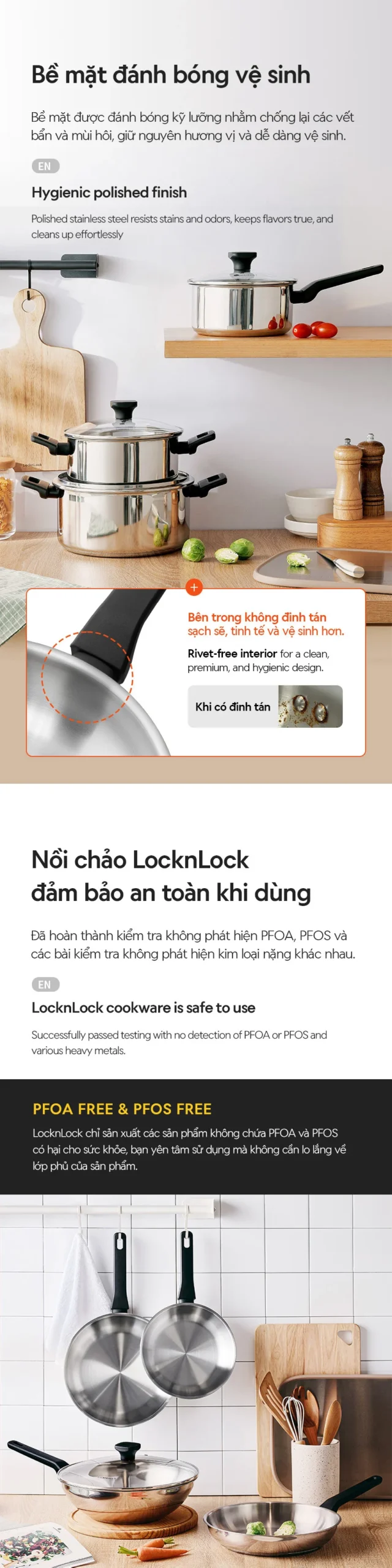 Nồi, Chảo Inox LocknLock Daily STS PPW thân bằng thép không gỉ 304, kèm nắp kính trong suốt, tay cầm chịu nhiệt - LocknLock Cần Thơ