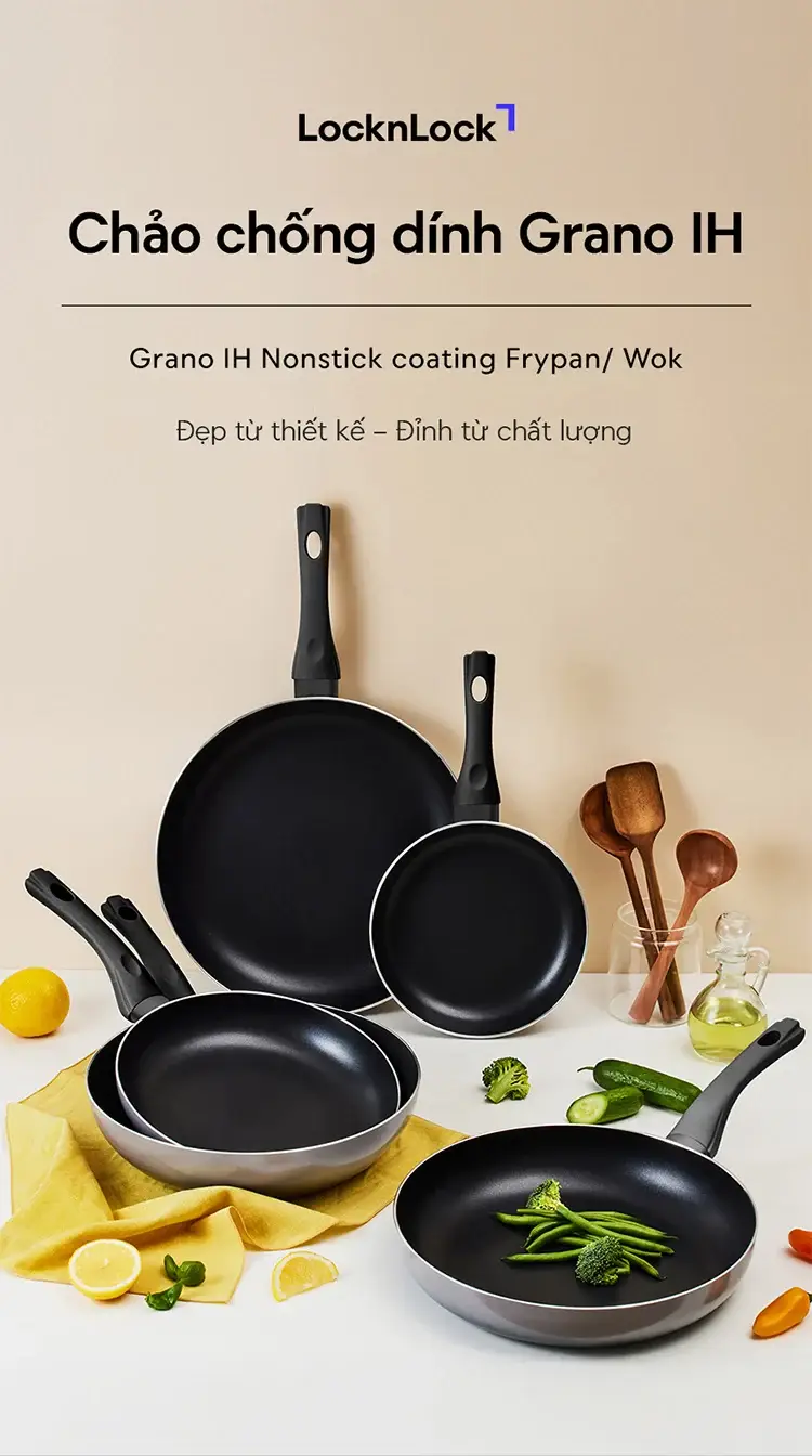 CAF - Chảo chiên chống dính Grano IH 20cm hiệu LocknLock - Màu tím than - Locknlockonline.com