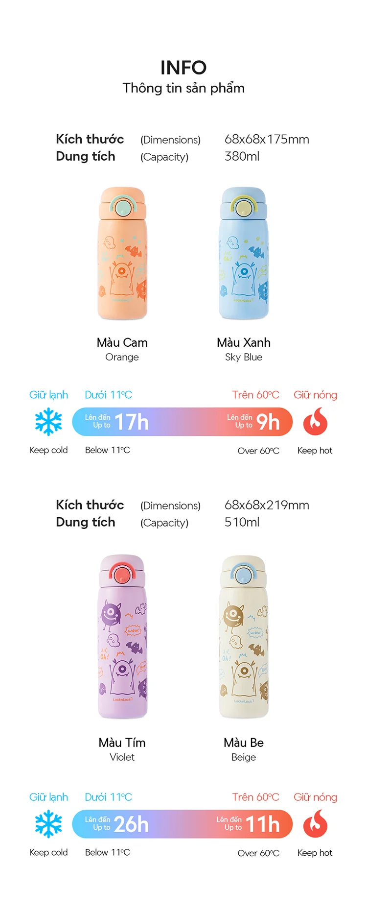 LHC3387/LHC3388 - Bình giữ nhiệt LocknLock Schoolfit Luminous tumbler 380ml/510ml - Locknlock Cần Thơ