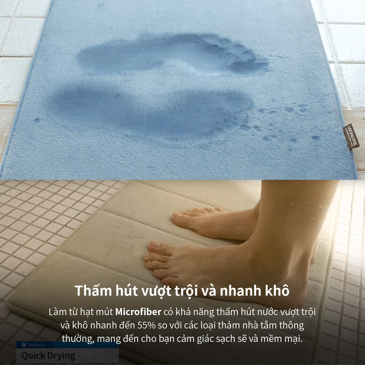 MAT510 - Thảm chùi chân Memory Foam, Lock&Lock, kiểu Stripe, cỡ S, 430*610*15mm - 4 Màu (Màu xanh dương, Màu xanh lá, Màu hồng, Màu xám) - Locknlockonline.com