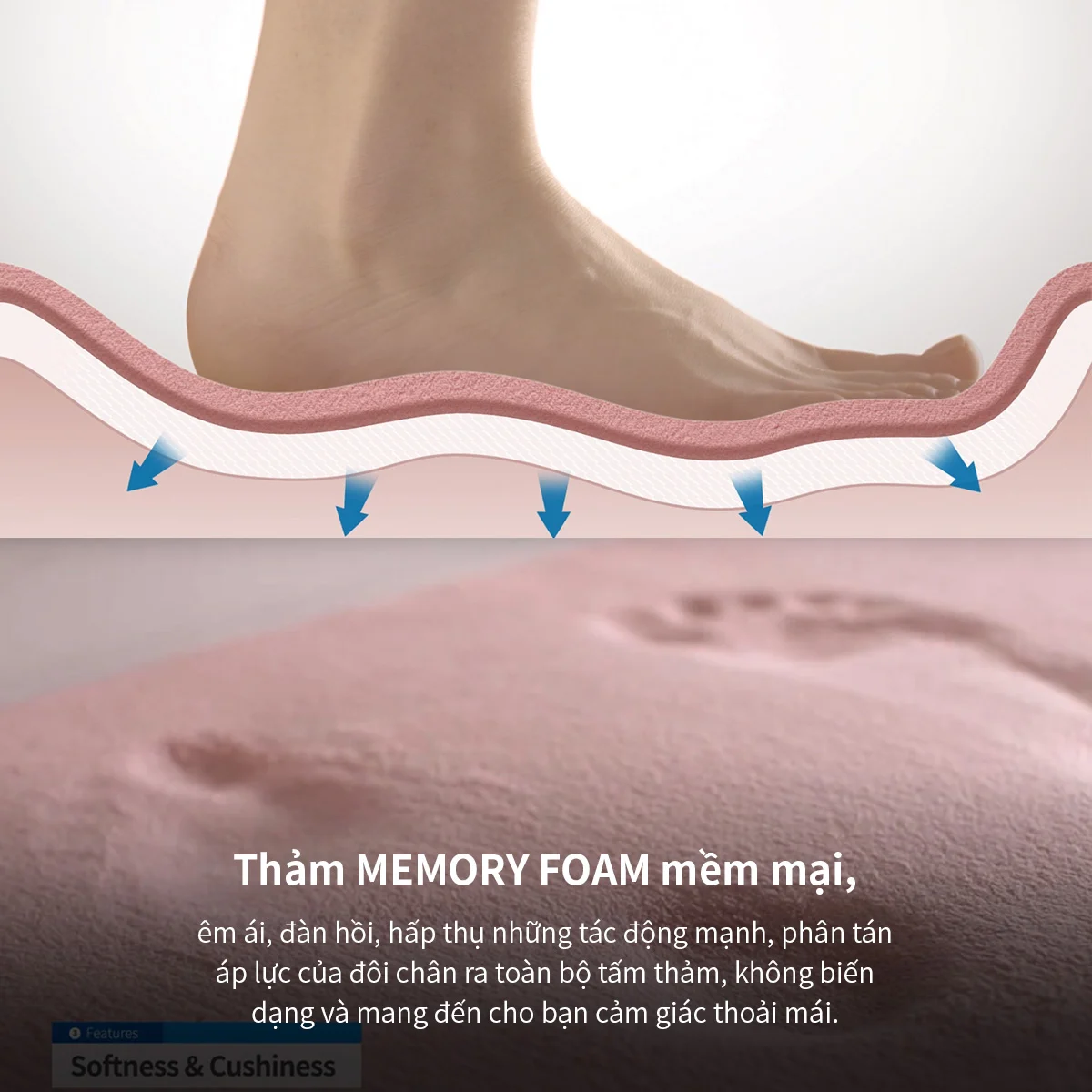 MAT510 - Thảm chùi chân Memory Foam, Lock&Lock, kiểu Stripe, cỡ S, 430*610*15mm - 4 Màu (Màu xanh dương, Màu xanh lá, Màu hồng, Màu xám) - Locknlockonline.com