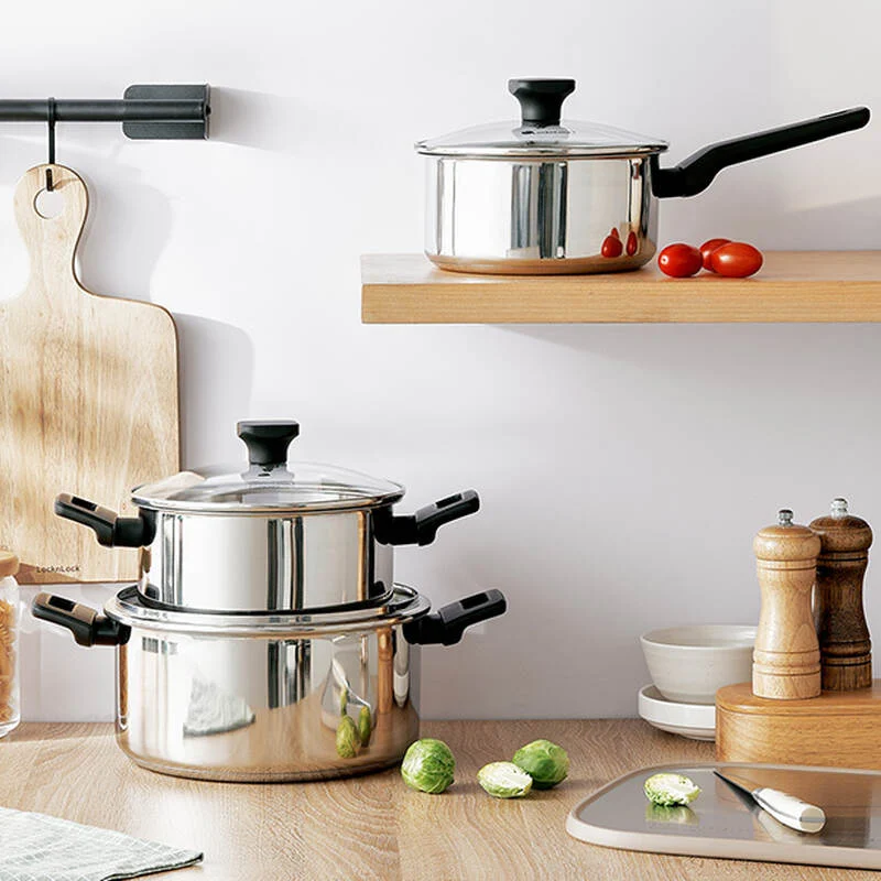 Nồi, Chảo Inox LocknLock Daily STS PPW thân bằng thép không gỉ 304, kèm nắp kính trong suốt, tay cầm chịu nhiệt - LocknLock Cần Thơ