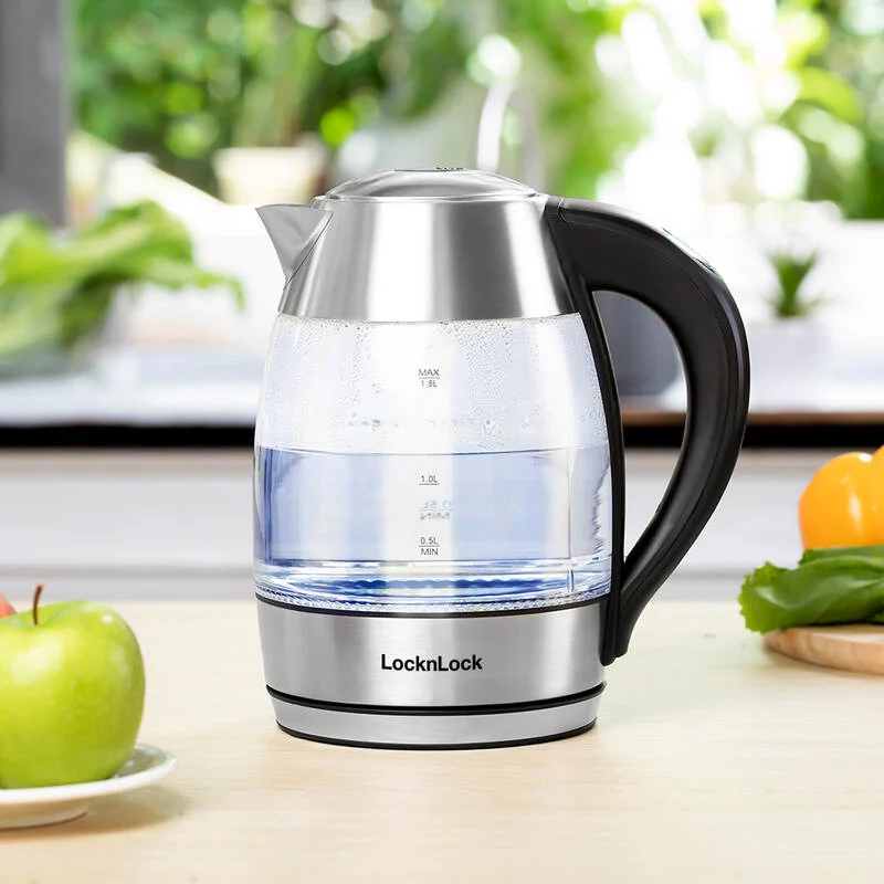 EJK341 - Ấm đun nước dùng điện bằng thủy tinh, hiệu LocknLock 1.8L, 220-240V, 50/60Hz, 1850-2200W