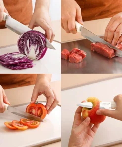 CKK307S5 - Bộ dao 5 món LocknLock gồm 4 dao, 1 khối đỡ dao dán tường bằng PP - Màu Ivory - locknlockonline.com