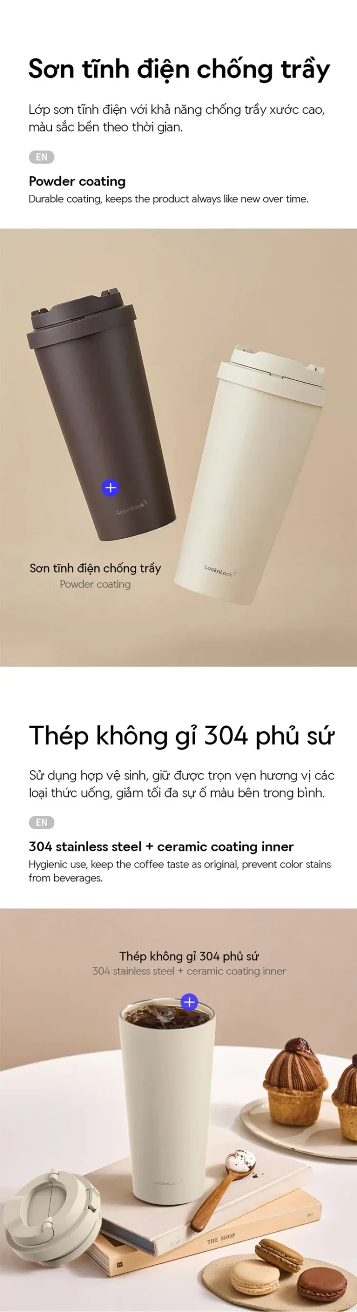 Bình giữ nhiệt LocknLock Energetic Ceramic Tumbler 550ml - 2 Màu - LHC3414