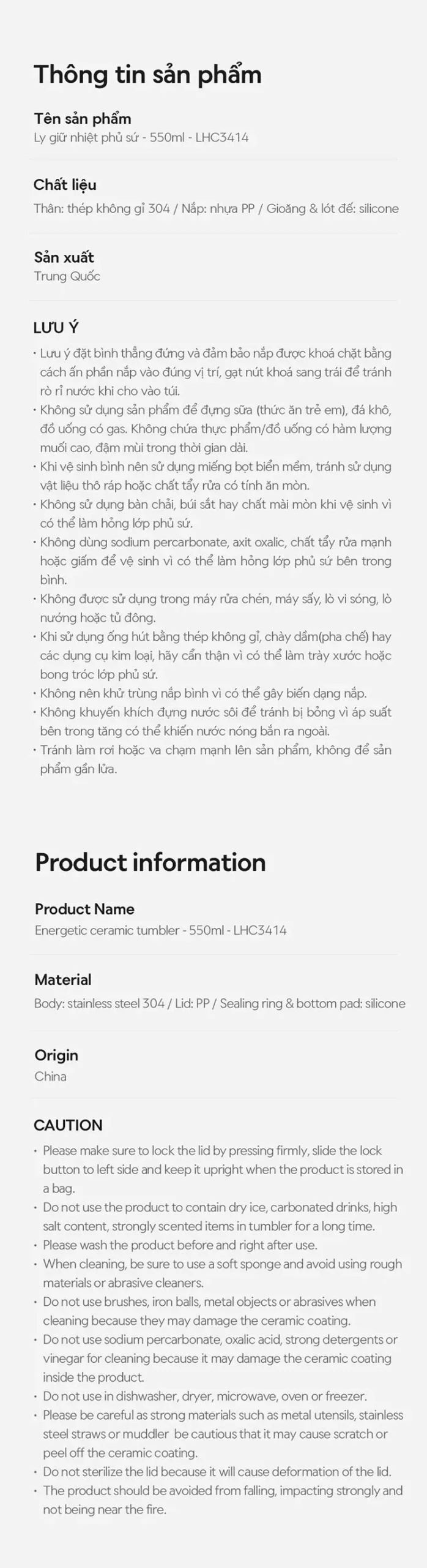 Bình giữ nhiệt LocknLock Energetic Ceramic Tumbler 550ml - 2 Màu - LHC3414