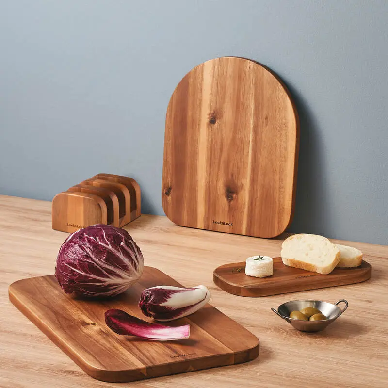 CKD075S4 - Bộ Thớt Gỗ Acacia Với Đế Giữ 408x240x120 mm - Màu Tự Nhiên - LocknLock