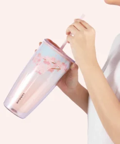 HAP522PIK, HAP522WHT - Ly Nhựa 2 Lớp LocknLock Kèm Ống Hút Cherry Blossom Double Wall Cold Cup 750nl - 2 Màu (Hồng, Trắng) - LocknLock Cần Thơ
