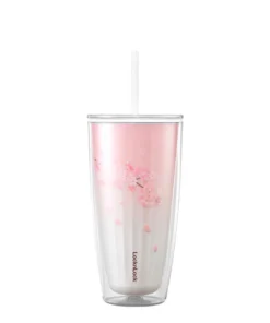 HAP522PIK, HAP522WHT - Ly Nhựa 2 Lớp LocknLock Kèm Ống Hút Cherry Blossom Double Wall Cold Cup 750nl - 2 Màu (Hồng, Trắng) - LocknLock Cần Thơ