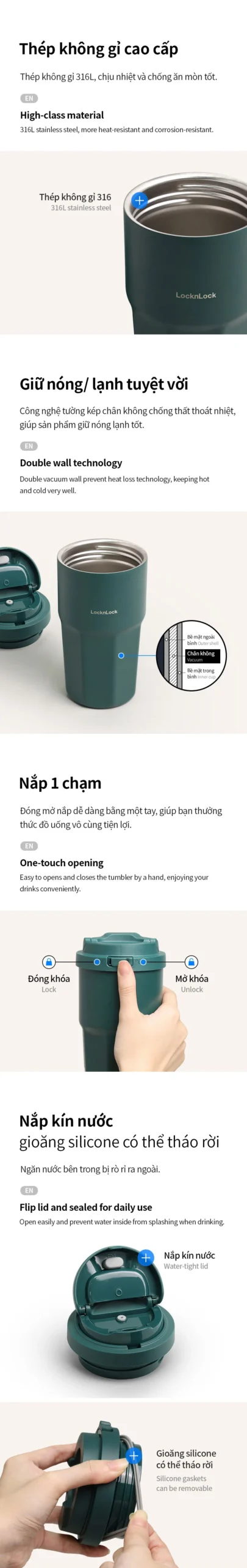 LHC3329BEG, LHC3329DGRN - Bình Giữ Nhiệt LocknLock Vacuum Coffee Tumbler 460Ml - LocknLock Cần Thơ