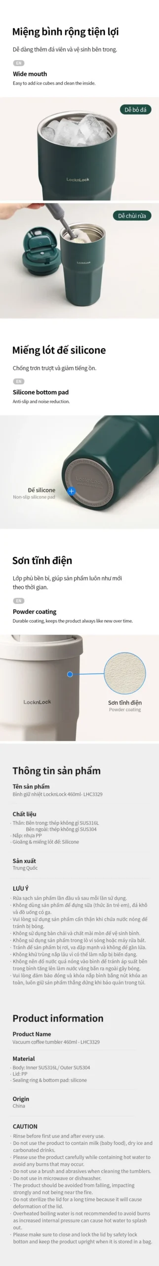 LHC3329BEG, LHC3329DGRN - Bình Giữ Nhiệt LocknLock Vacuum Coffee Tumbler 460Ml - LocknLock Cần Thơ