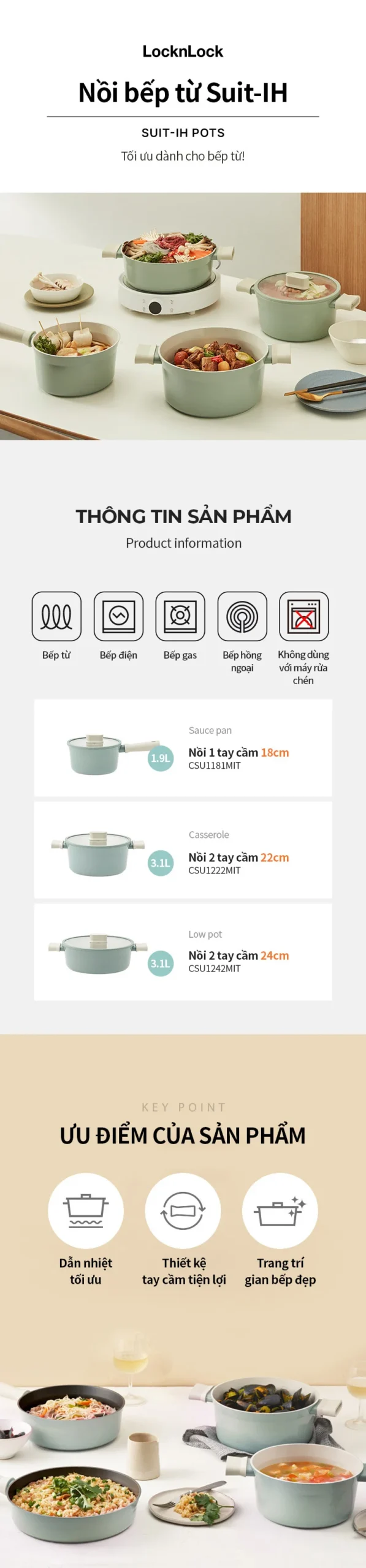 CSU1242MIT - Nồi Thấp Suit LocknLock 24cm - Màu Mint - LocknLock Cần Thơ