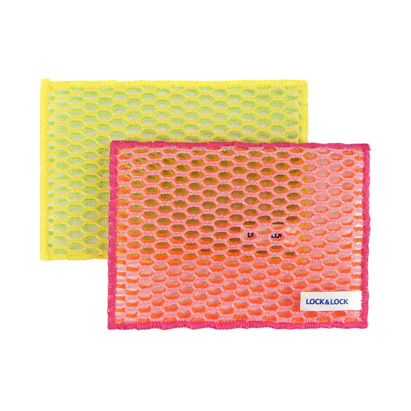 ETM156 - Miếng Rửa Chén Bát Hai Mặt Lock & Lock, 10x14Cm, 2Pcs - Màu Hồng/Vàng - LocknLock - LocknLock Online