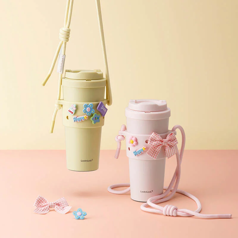 LHC3249S01 - Combo Ly giữ nhiệt & Quai đeo silicone LocknLock Energetic 550ml - 2 Màu (Vàng, Hồng Nhạt)