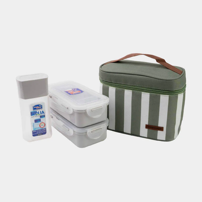 HPL756S3GRN - Bộ Hộp Đựng Cơm LocknLock 3 Món - Kèm Túi Kẻ Sọc - Màu Xanh Lá Cây - LocknLock Online