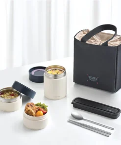 LHC8014IVY - Bộ hộp cơm giữ nhiệt LocknLock All-Fit Lunch Box (230ml*1, 310ml*1, 480ml*1, bộ đũa và thìa, túi)