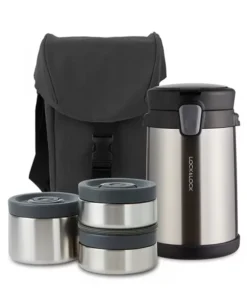 LHC8034 - Bộ hộp cơm giữ nhiệt Lock&Lock Easy Take bằng thép không gỉ 2L, 420ml*2, 720ml*1, bộ muỗng và nĩa*1, túi đựng*1 - 2 Màu (màu xám đậm, màu đỏ)