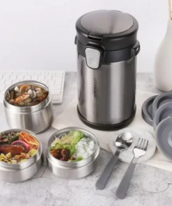 Alternative view of LHC8034 - Bộ hộp cơm giữ nhiệt Lock&Lock Easy Take bằng thép không gỉ 2L, 420ml*2, 720ml*1, bộ muỗng và nĩa*1, túi đựng*1 - 2 Màu (màu xám đậm, màu đỏ)