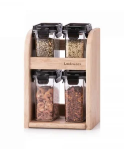 HTE571S4 - Hộp đựng gia vị Lock&Lock Modular 4 chiếc 180ml*2+250ml*2 giá gỗ - Màu nâu - LocknLock Online