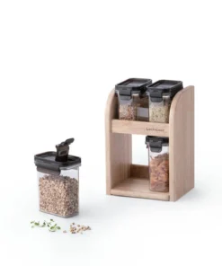 HTE571S4 - Hộp đựng gia vị Lock&Lock Modular 4 chiếc 180ml*2+250ml*2 giá gỗ - Màu nâu - LocknLock Online
