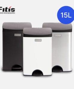 Thùng Rác Inox Fitis Premium 15L - Vuông đạp thấp - 3 Màu (Inox mờ, Trắng, Đen) - SPS1-901, SPS1-904, SPS1-903