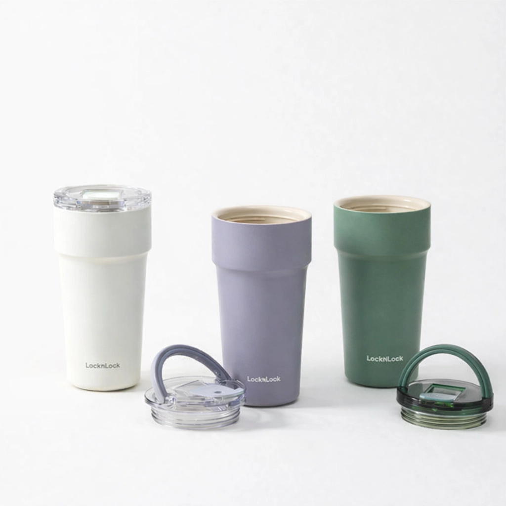 LHC4416 - Ly Giữ Nhiệt LocknLock 710ml Thép Phủ Sứ, Có Ống Hút - 3 màu ( Màu tím, Màu khaki, Màu trắng )