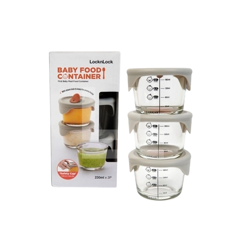 LLG508S3 - Bộ 3 hộp thủy tinh đựng thức ăn cho bé Lock&Lock có vạch chia 230ml x 3 hộp