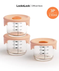 LLG508S3 - Hộp thủy tinh đựng thức ăn dặm cho bé LocknLock có vạch chia dung tích 230ml - 3 Màu (Màu Cam, Màu Xanh Lá, Màu Tím)