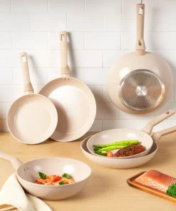 Chảo nhôm chống dính phủ ceramic LocknLock Marble Ceramic IH CAF / CAW 20/24/26/28 dùng được bếp từ - Màu be